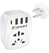 LENCENT World to US Plug Adapter with 3 USB &amp; 1 PD Type-c Quick Fast Charger Ports, Type B Europe...