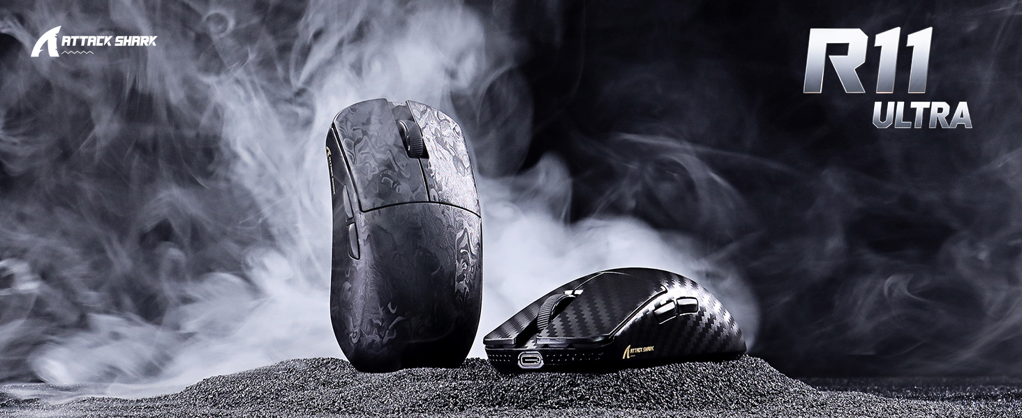 ATTACK SHARK R11 Ultra 8K Carbon Fiber Wireless Gaming Mouse with 42000 DPI-PAW3950 MAX Sensor