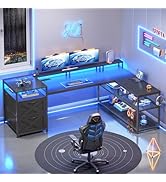 SEDETA 67" L Shaped Desk with Drawers, Computer Office Desk with Storage Shelves &amp; Power Outlet, ...