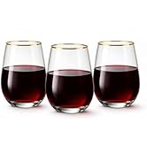 Lillian Clear Stemless Wine Tumbler with Polished Gold Trim, 15 oz – Unbreakable Disposable Plast...
