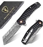 AUBEY Damascus Pocket Knife, 3.34" Damascus Steel Hollow Grind Blade, Folding Knife with Ball Bea...