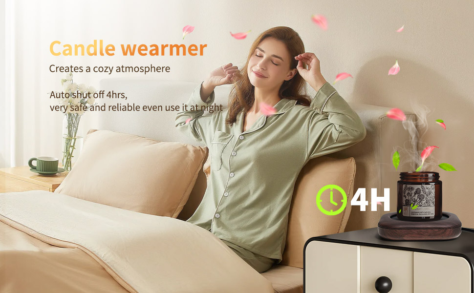 Text reads 'Candle warmer' and '4H'. Advertisement showing relaxation scene with person on couch near a candle warmer device on side table.