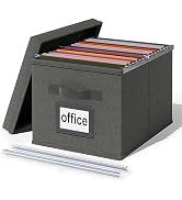 Huolewa Upgraded File Organizer Box with Lid, Decorative File Box with Handle, Linen Hanging File...