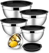 E-far Mixing Bowls With Lids Sets of 5, 10-Piece Stainless Steel Salad Metal Nesting Bowl for Bak...