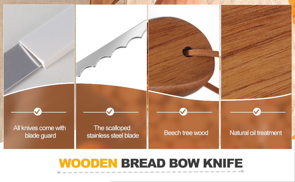 Bread Slicer for Homemade Bread Wooden Sourdough Bread Knife with Bow Design Premium