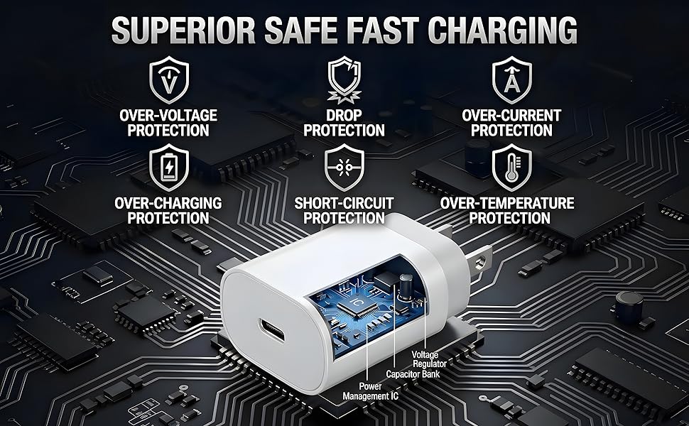 Internal view of charger chip showing protection from over-charging and heat