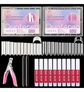 480PCS Extra Long C Curve Nail Tips and Glue, 2 Packs Natural and Clear Acrylic for Nails Profess...