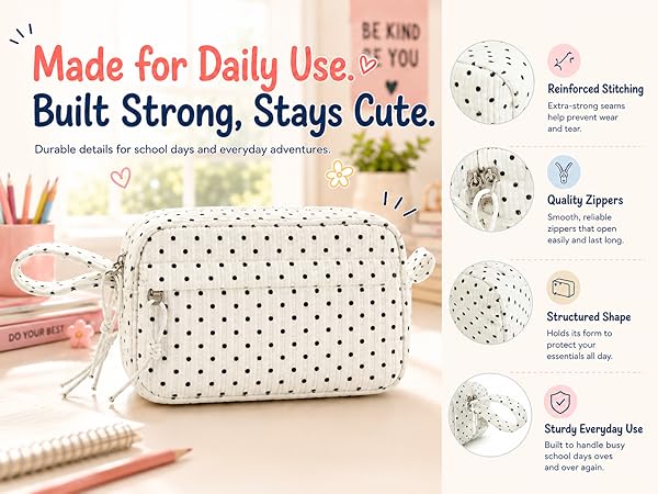 Big Capacity Pencil Case Pencil Pouch Cute Pencil Box Pencil Bag for Teen Girls Boys Black dots 