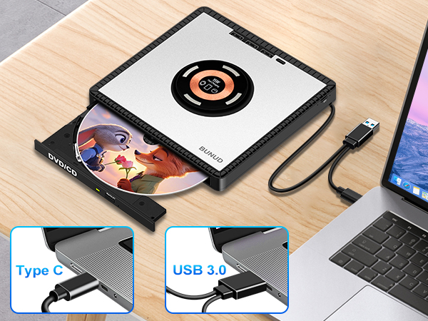 plug play external cd drive fast charging read/write usb 3.0 usb c portable