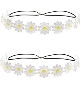 SelHeng 2Pcs Daisy Flower Headband Sunflower Hippies Crown Hair Wreath Bohemian Floral Headpiece ...