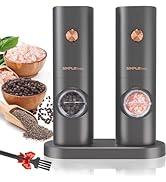 SIMPLETASTE Electric Salt and Pepper Grinder Set, One-Handed, Battery Powered, Adjustable Coarsen...