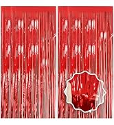 2 Pack Red Streamers Party Backdrop Foil Fringe Curtains Photo Booth Props for Birthday Christmas...