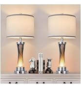 3-Way Dimmable Table Lamp Set of 2,Touch Control Lamp with Night Light,Modern Blue Crystal Table ...
