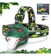 Nitigo Dinosaur Headlamp for Kids Flashlight Rechargeable Led Dino Head Lamp Roar &amp; Silent Mode, ...