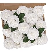 N&T NIETING White Artificial Flowers, 25pcs Fake Flowers with Stems for DIY Wedding Bridesmaid Br...
