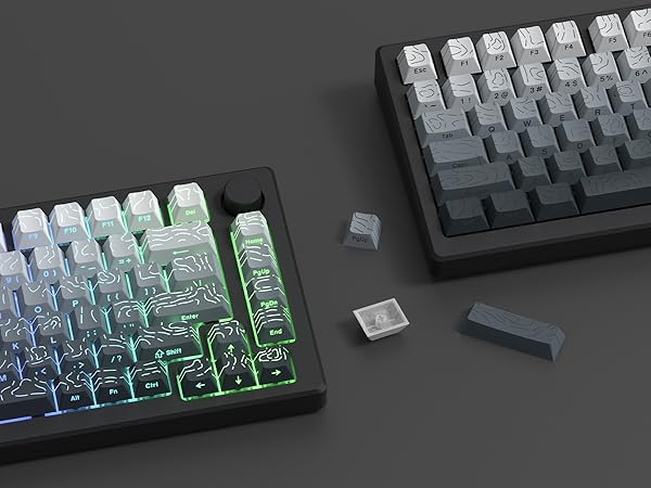 Topographic keycaps Gradient Grey Shine Through Keyboard Side Printed Cherry Profile keycap Set