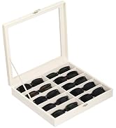 AUTOARK Large Top Glass Lid Sunglasses Organizer Case,10-Slot PU Leather Lockable Storage Box for...