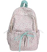 Cute Aesthetic Bow Backpack for Women Kawaii Floral Print Preppy College Book Bag Trendy Coquette...