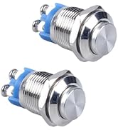 DMWD 2Pcs 12mm Momentary Metal Waterproof Push Button Switch 12V 24V 110V 250V 2A 1NO 1/2