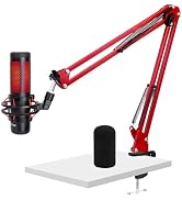 WIBOND Quadcast S Boom Arm - Upgraded Mic Stand with Mic Cover, Red Microphone Arm Compatible wit...