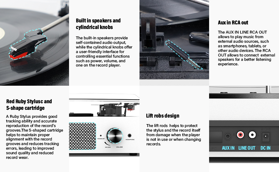 Built in Speakers Red Ruby Stylusc Lift Robs Design AUX IN RCA OUT Headphone Jack