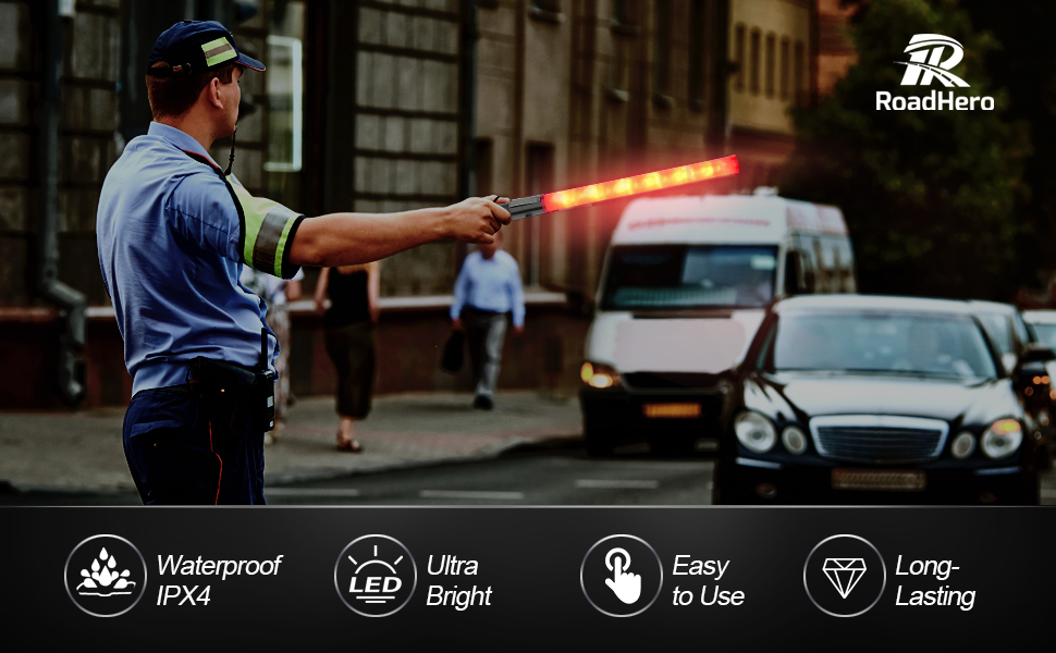Our traffic wand is waterproof IPX4, which can be used at night even in the rain.