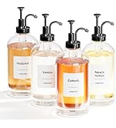 Coffee Syrup Dispenser Set - 4 Glass Bottles with Black Pumper and Syrup Labels - Precise Dispens...