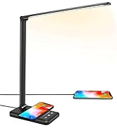 JOSTIC LED Desk Lamp with Wireless Charger, USB Charging Port, Desk Lighting with 10 Brightness, ...