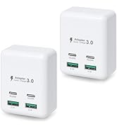 Flat USB C Wall Charger 2 Pack, Costyle 40W Fast Charging Block 4-Ports QC+PD 3.0 Wall Plug Adapt...