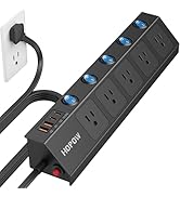 HOPOW Flat Plug Power Strip with Individual Switches, 10 Ft Ultra Thin Flat Extension Cord, 5-Out...