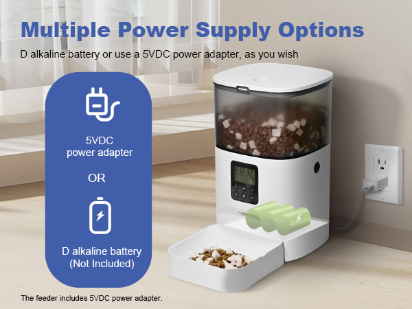 Multiple power supply options cat feeder