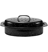 JY COOKMENT Granite Roaster Pan, Small 13” Enameled Roasting Pan with Domed Lid. Oval Turkey Roas...