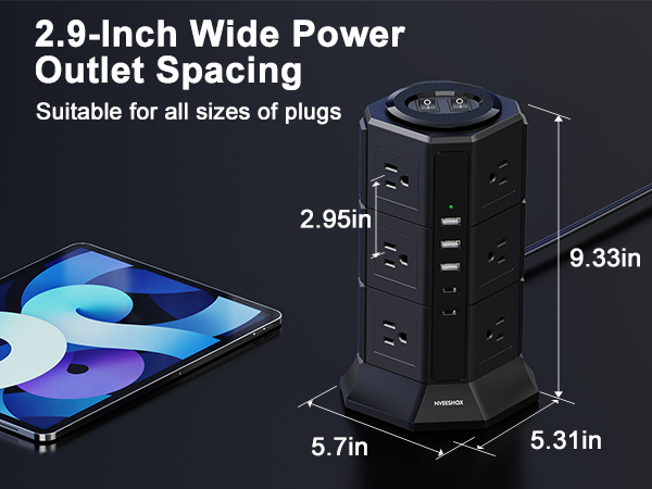 2.9-Inch Wide Power Outlet Spacing