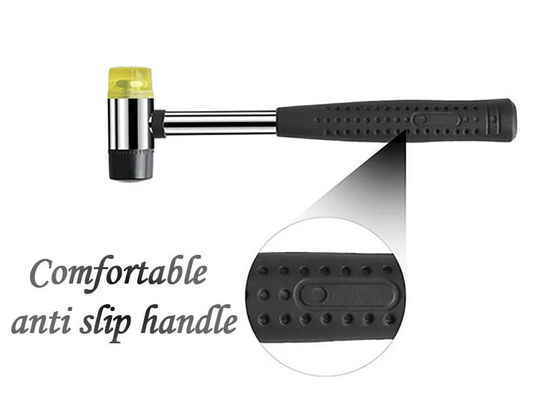 The small rubber mallet comes with two types of hard plastic and soft rubber hammer heads.