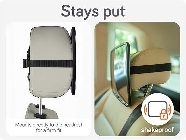 Stays put - mounts directly to headrest