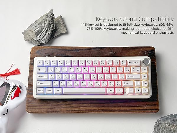 White Keycaps Ceramic Style PC Glossy Jelly Keycap for Mechanical Keyboard