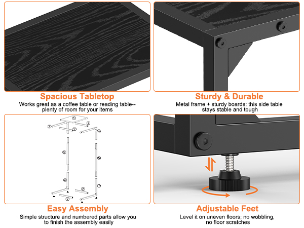 C-Shaped Side Table with Sturdy Frame and Adjustable Feet