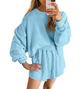 Fisoew Womens Lounge Sets 2 Piece Outfits Decor Pearl Long Sleeve Sweatshirt Skort Skirt Tracksui...