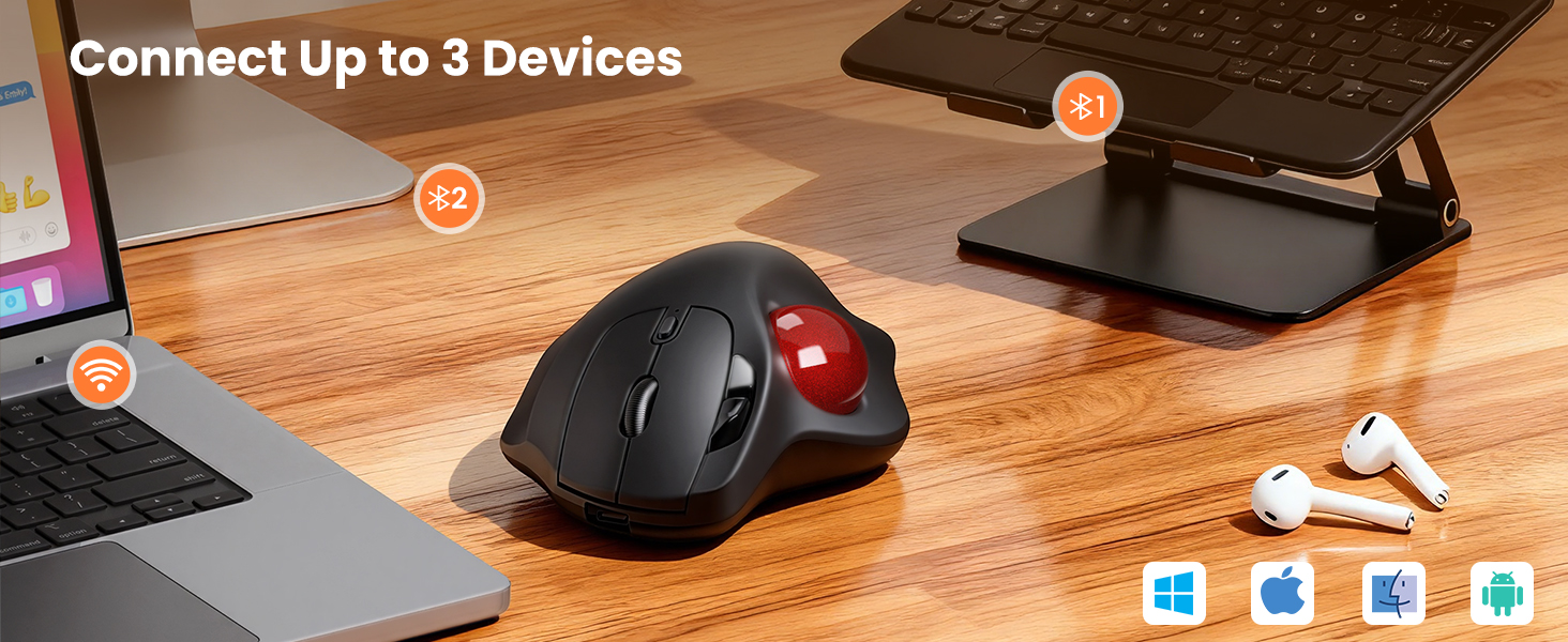 Wireless Trackball Mouse with 5-Level DPI, Ergonomic Mouse