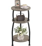 Yuede Small Round Side Table, 3-Tier Rustic Wood &amp; Metal Nightstand, Easy Assembly Small Space Ac...