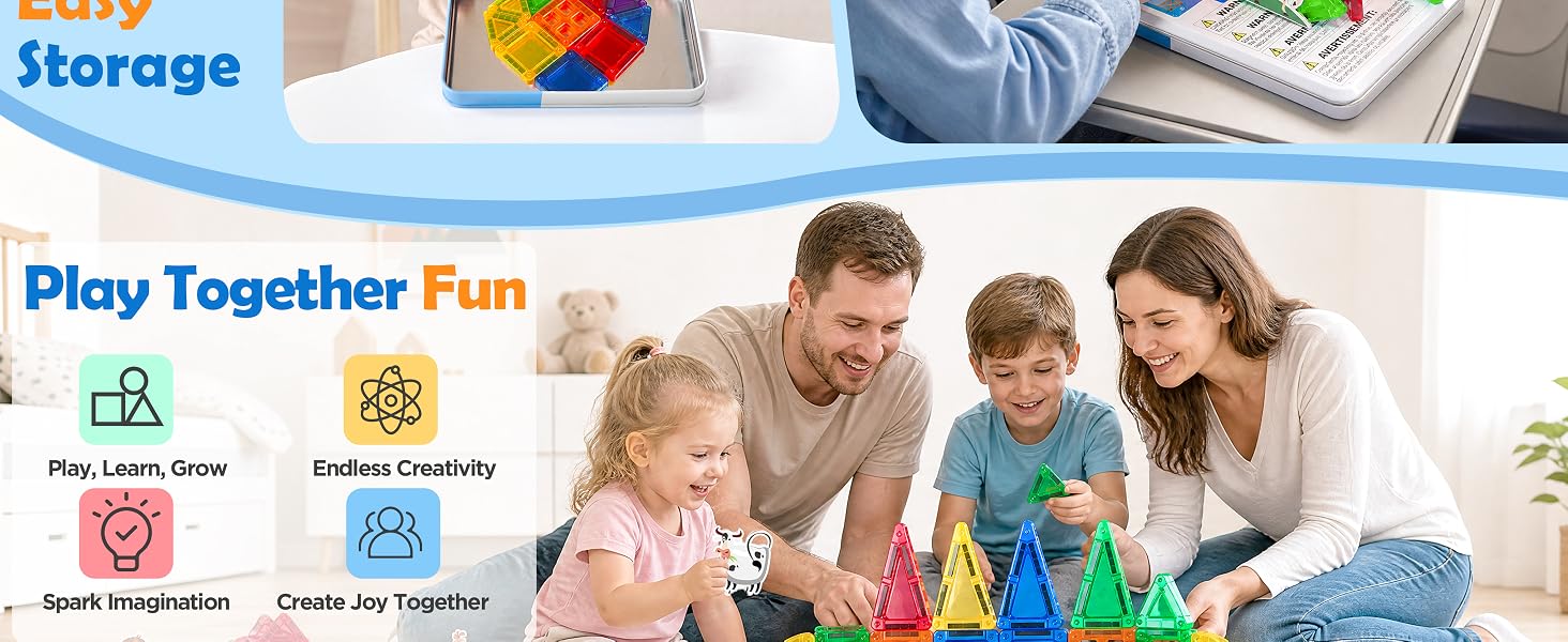 Magnetic Building Tiles 3D Blocks Construction Playboards STEM Creative Educational Toys for Kids