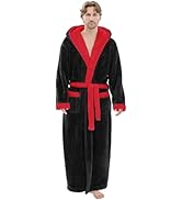 PJGGZ Mens Plush Robes Full Length, Big and Tall Fleece Hooded Bathrobe Warm Fluffy Cozy Winter H...