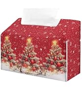 Doojoayie Christmas Tree Tissue Box Cover Red Tissue Box Waterproof Napkin Paper Organizer Christ...