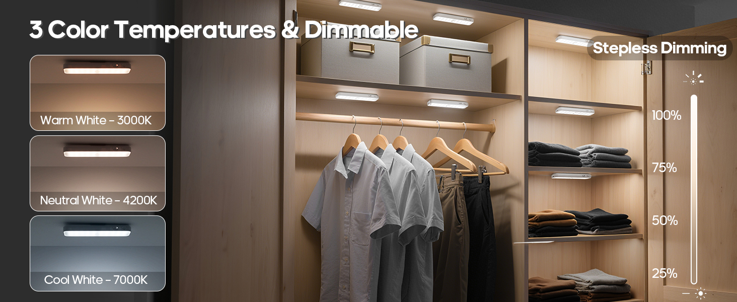 3 Color Temperature, Stepless Dimming