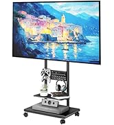 ECOTINY Rolling TV Stand with Versatile Storage Pegboard for 37-75 inch TVs up to 154lbs, Height ...