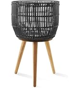 Casafield Indoor Planter with Stand, Black Floor Planter with Wood Legs, Large Plant Pot Cover wi...
