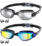 LEEIGGT 2 Pack Swim Goggles for Adults Men Women, Anti Fog &amp; UV Protection Swimming Goggles, Adju...