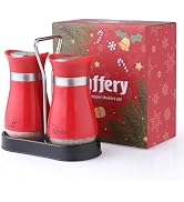 Lonffery Salt and Pepper Shakers Set, Stainless Steel Salt Containers with Holder for Gifts, Kitc...
