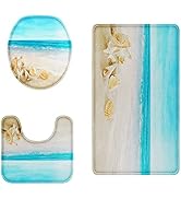 Britimes Beach Seashell Ocean Bathroom Rug Set of 3, 3 Pieces Bath Mats Set for Bathroom, Non-Sli...