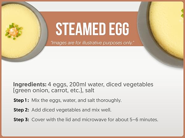 Fluffy steamed egg recipe with diced vegetables made in a microwave safe silicone steamer bowl.